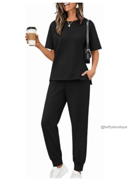 Other - Women's 2 Piece Lounge Set Short Sleeve Top Jogger Pants Rayon Blend